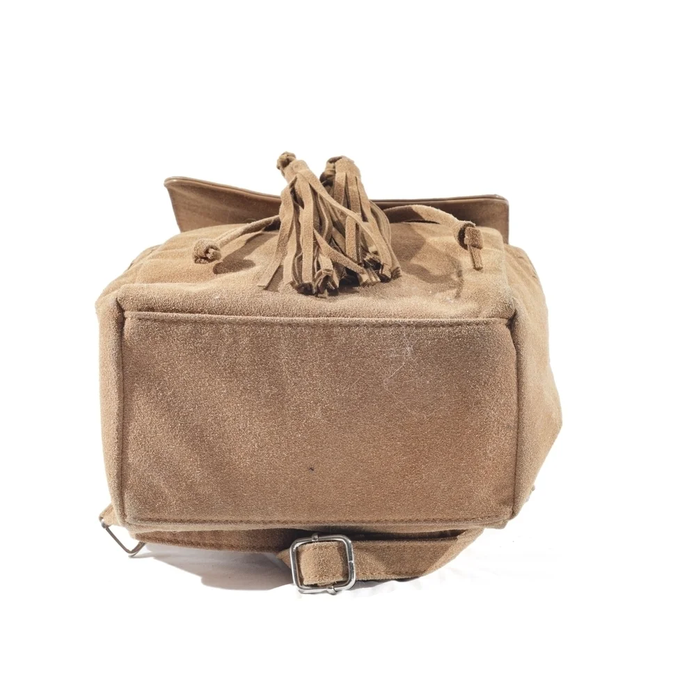 Elegant Tan Suede Backpack with Tassel Accents